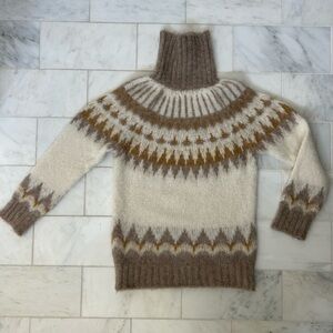 Naadam Turtleneck Wool Sweater Women’s Size XS Tan and White Pattern